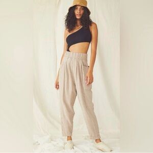 Free People Beige Striped High-Waist Track Pants